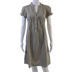 Guy Rover Women Shirt Dress Brown Striped Short Sleeve Knee Length Size 40